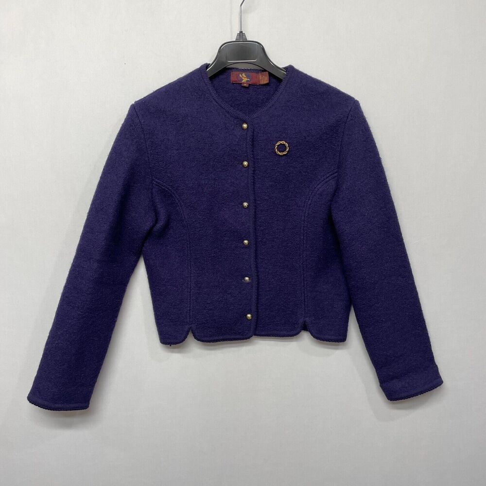 Vintage Canvasback Bay Women 100% Wool Cardigan Sweater Size 16 Purple M220 -8